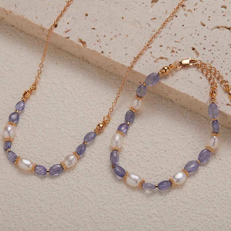 S925 Sterling Silver Natural Tanzanite Pearl Necklace Women'S French Light Luxury Exquisite Bracelet Bead Xiaohongshu Earrings