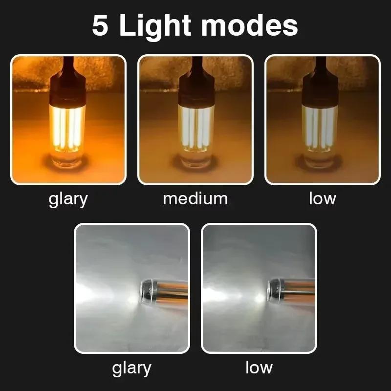 Powerful LED Flashlight USB Rechargeable 8 Tungsten Filament Camping Lantern Outdoor Portable Hook Tent Lamp Handheld Flashlight