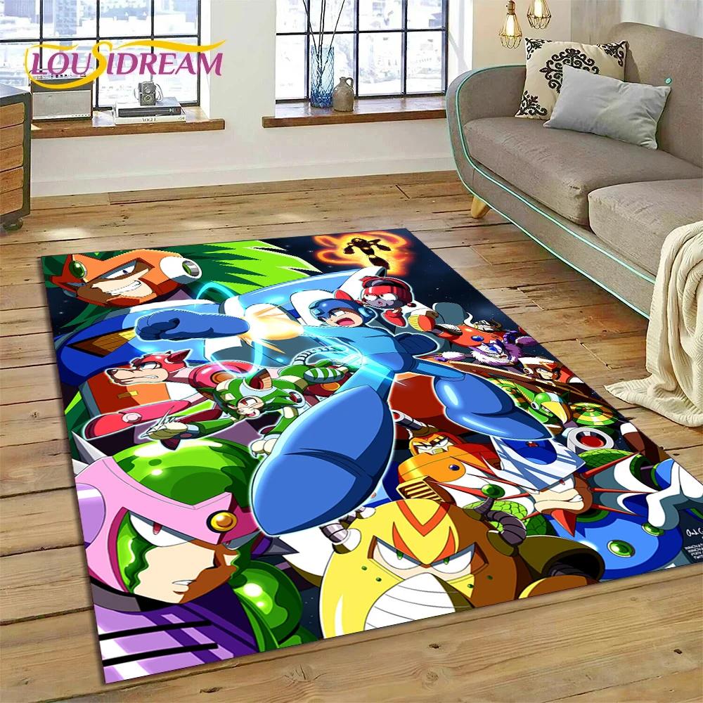 Retro Cartoon Rockman Mega Man Game Carpet Rug for Bedroom Living Room Home Sofa Decoration,Children Play Large Decor Floor Mat