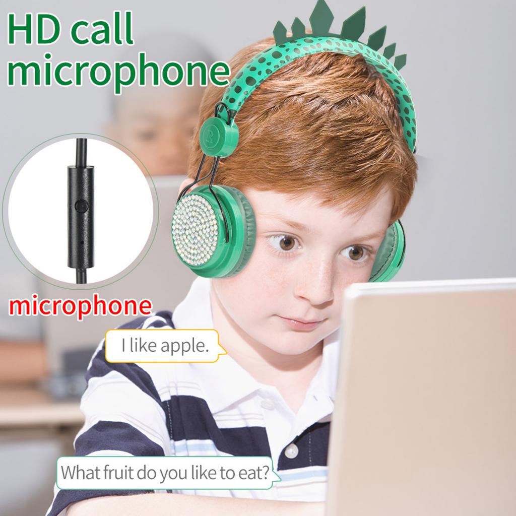 Cute Dinosaur Cartoon Kids Boys Wired Headphone Headset With Microphone