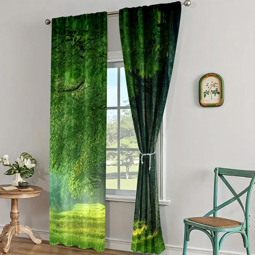 2pc,  Scene Curtains Forest1 Machine Washable Fabric,Without Electricity Spring Party & Holiday Decor Perfect for Holiday
