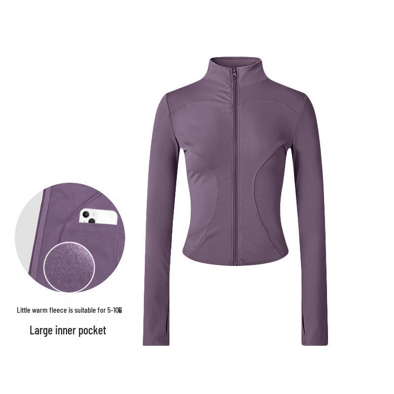 Damska pluszowa kurtka slim fit na wiosnę i jesień - przylegający do talii top do jogi