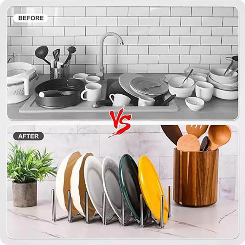 Stainless Steel Dish Rack - Adjustable Kitchen Drainer, Foldable Utensil Holder for Dishes, Cups, Pots & Lids | Space Saving