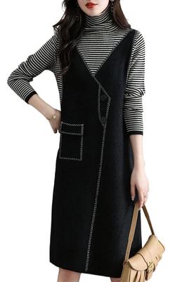 Chubikime Knit Long Layered Midi Spring Women's Dress, Turtleneck, Sleeves, Design, Length, A-Line, Cute, Stylish, Stretchy, Warm, Slimming,