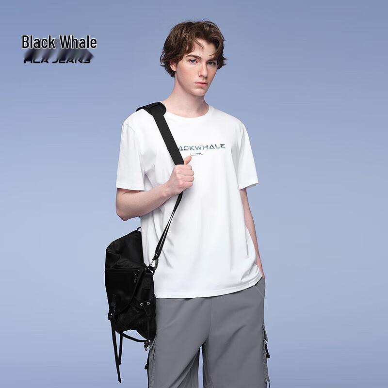 HLA Black Whale Men s Letter Print Short Sleeve T-Shirt 4XL