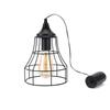 Hanging Lamp Black Battery Powered Decorative Pendant Lamp Metal Cage Battery Lamp with 6 Hours Timer (Geometry)