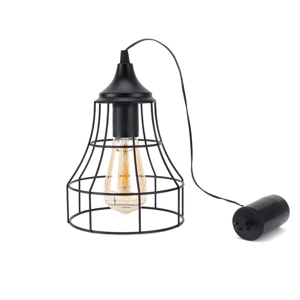 Hanging Lamp Black Battery Powered Decorative Pendant Lamp Metal Cage Battery Lamp with 6 Hours Timer (Geometry)