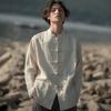 Men's Chinese-Style Linen Shirt: Hanfu-Inspired, Cotton Blend, Buttoned, Collared, Large Size Options Available.