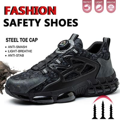 Safety Shoes For Men Steel Toe Anti-Puncture Men'S Work Shoes Slip Resistant Reinforced Sole Rotating Button Fashion Sneaker