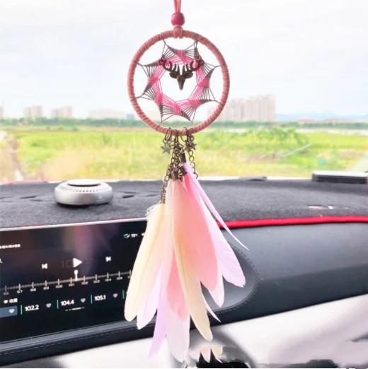 Mini 38cm Dream Catchers Hanging Car Kids Nursay Room Decoration Indian Style Feathers Pendants Bag Key Chains Wind Chimes
