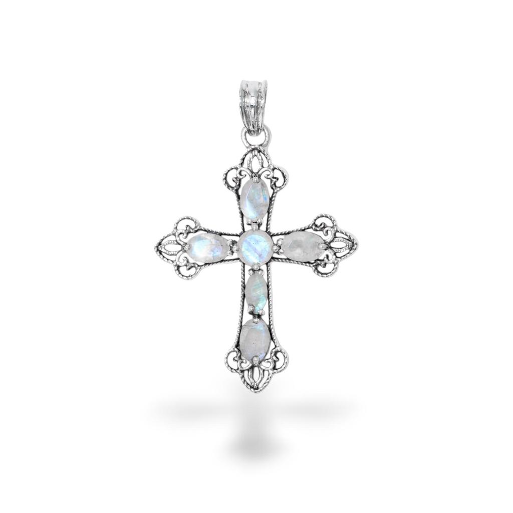 Blue Topaz Cross Pendant, 925 Sterling Silver Gemstone