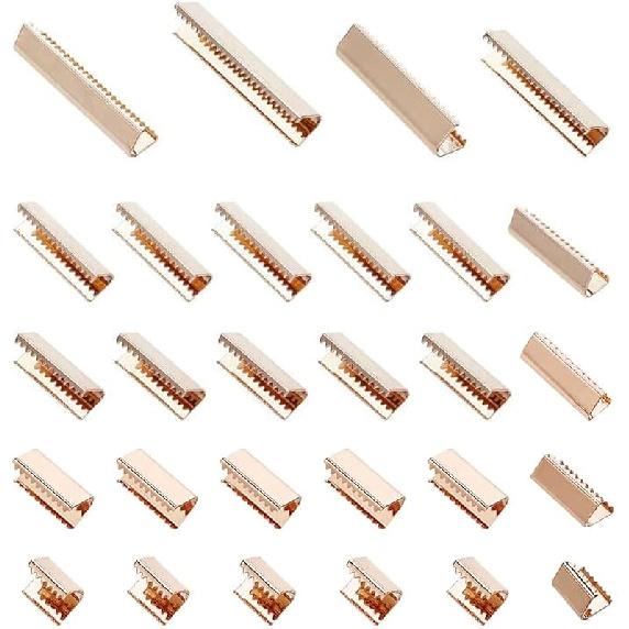 PH PandaHall 42pcs Crimp Fasteners 6 Sizes Ribbon Ends Platinum Leather Ribbon Crimps Brass Belt Buckle End Tip for Clothes DIY Leather Craft Belt