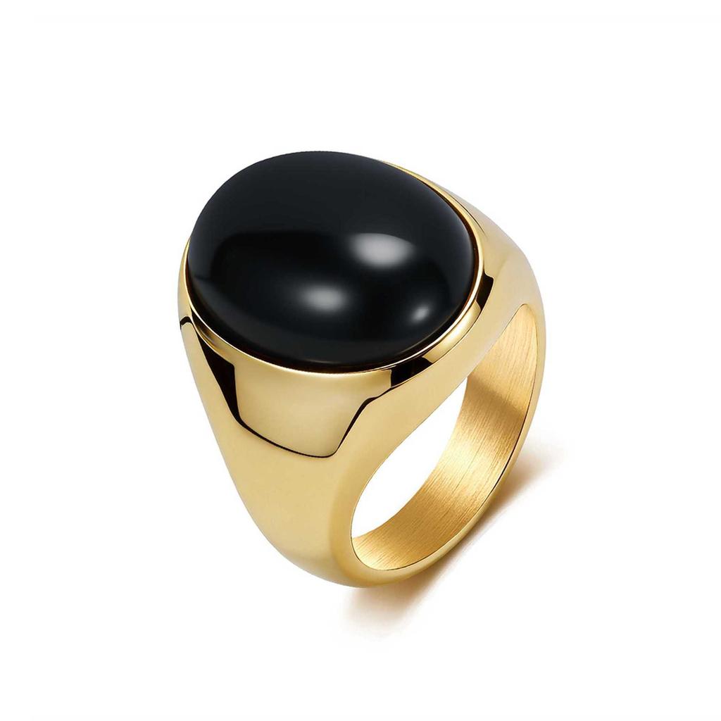 Trend Jewelry Oval Egg-shaped Tiger's Eye Stone Ring Men's Niche Literary High-end Titanium Steel Index Finger Ring