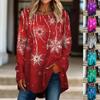 Women's Casual  Plus SizeLong Sleeved Round Neck Christmas Printing T-shirt Top Pullover