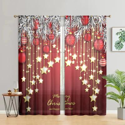 2 Pieces, Christmas Red Ball Celebration Curtains -30% Blackout - Suitable for Living Room, Bedroom, Kitchen, Home Decoration