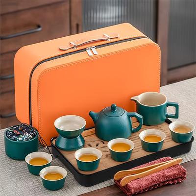 1 juego de té Kung Fu de cerámica negra, portátil, para viaje, para oficina y sala de estar, caja de regalo, tetera y taza para el hogar, juego de preparación de té adecuado
