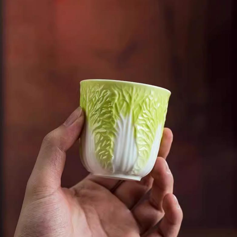Sheep Jade Porcelain Cabbage Cup Pak Choi Cup Kung Fu Tea Cup Set Household Tea Cup Ceramic Creative Tea Set Fitting Small Size