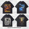 Personalized Men'S T-Shirt American Retro Hip-Hop Printed Small Neckline Heavy Cotton Washed Short-Sleeved T-Shirt
