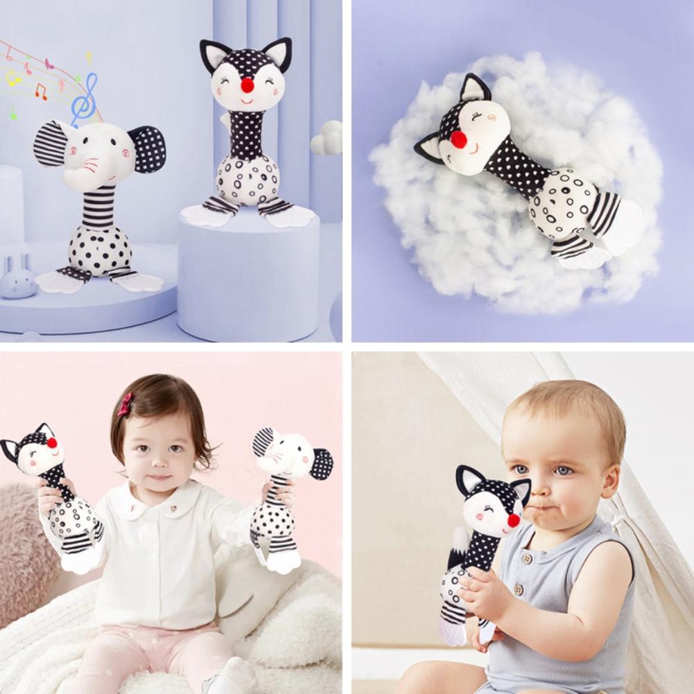 Zachte babyrammelaar pasgeborenen, pluche knuffeldierrammelaar, babyrammelaar Shaker, douchecadeau voor jongens, 9-12 maanden oude wieg en kauwspeeltje (Olifanten/Giraffe)