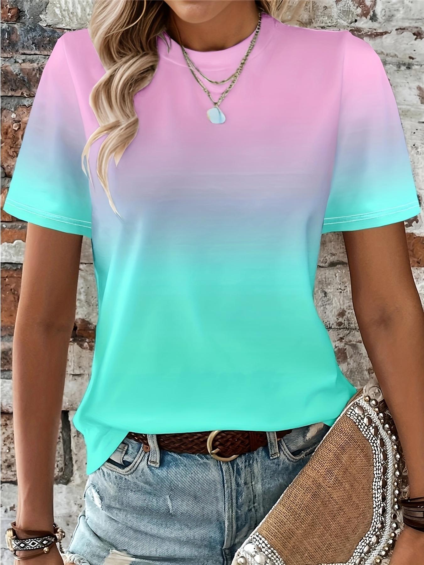 

Gradient Crew Neck T-shirt. Short Sleeve Casual Top For Sp XXL дубильная кора