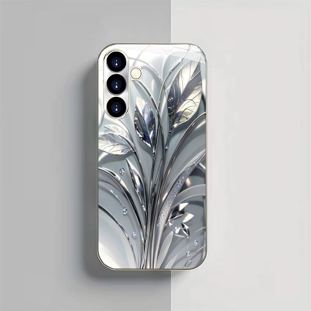 New Luxurious Silver Floral Electroplated Silver Glass Shockproof Phone Cases For Samsung Galaxy S25/S24/S23 Ultra Plus/FE