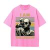 T-shirt Grafica Uomo Retro Lavata Beige Vintage Ritratto Uomo che Beve Stampa a Blocchi di Colore Strisce Oversize Uomo Casual Manica Corta