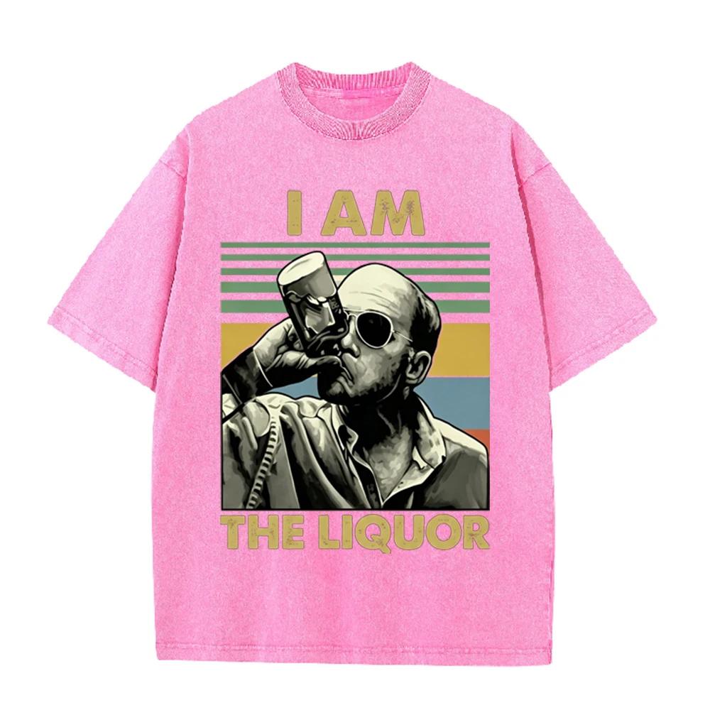 T-shirt Grafica Uomo Retro Lavata Beige Vintage Ritratto Uomo che Beve Stampa a Blocchi di Colore Strisce Oversize Uomo Casual Manica Corta