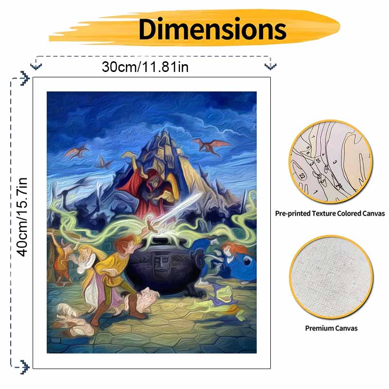 Disney Oil Painting Kit, Black Cauldron Fantasy Art Hand Painting Canvas DIY Home Decor