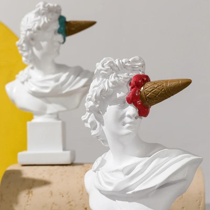 16.5cm Apollo Sculpture  Abstract Greek God Character Statue White Resin Creative Ice Cream Home Office Desk Decor Art Ornament