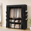 Space-saving Fabric Wardrobe with 3 Rods, 3 Shelves, 6 Side Pockets, Dust-Proof Doors with Zipper, Black