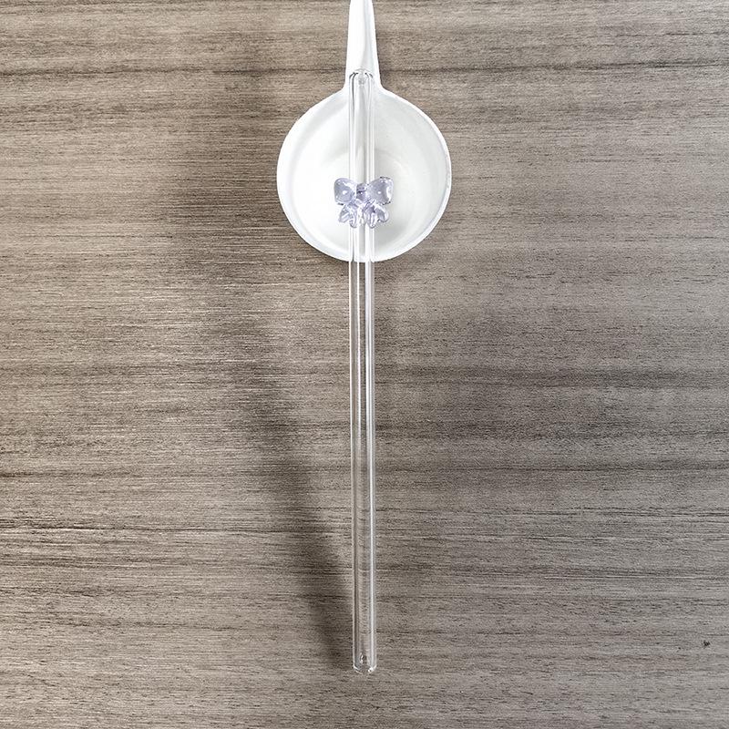 Transparent Bent Butterfly Glass Straw for Juice & Milk - High Temperature Resistant Stirrer