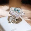 Stamp Exaggerated Large Flower Ring With White Zirconia Sparkling Diamond Jewellery For Women Party Birthday Gift