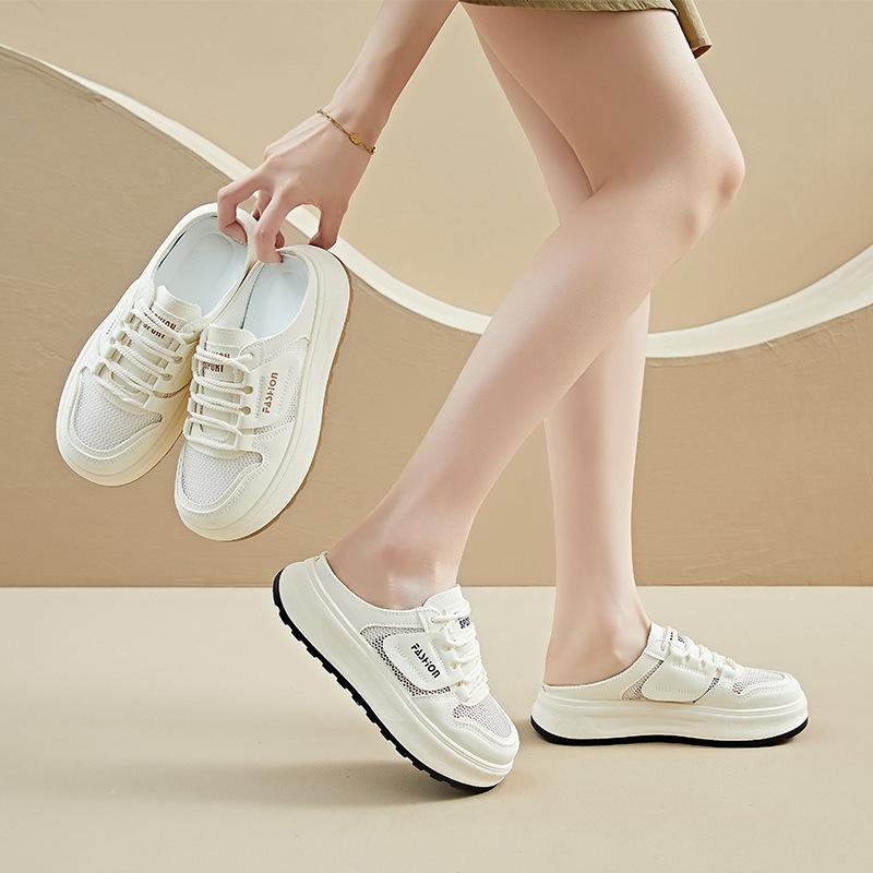 Summer Mesh White Shoes New Style of Female Students Breathable Height-enhancing Casual Street Clapper Shoes