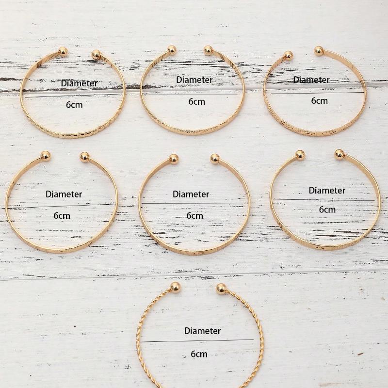 7pcs/Set European and American Style Bangle Set with Hammered, Arrow, Floral, Exaggerated Hexagram Design, Twist Open Bracelets Jewelry Gifts