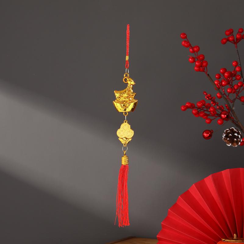 2027 Chinese New Year Goat Hanging Ornaments Gold Lucky Design Red Tassels Spring Festival Home Wall Decor