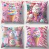 2D Flat - 4-Pack, 2D Flat Printing, Colorful Ice Cream Candy Pattern Pillowcases, Dessert Style Cushion Covers, Material, Multi-Sizes, Zipper Closure,