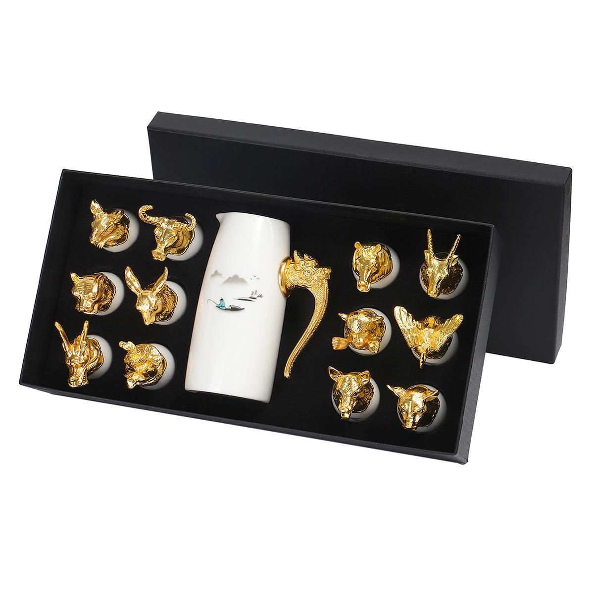 

Набор рюмок для байцзю по знакам зодиака, керамические маленькие рюмки для вина, подарочная коробка, диспенсер для вина байцзю, рюмка для спиртных напитков