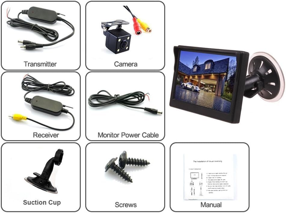 Wireless Backup Camera and Monitor Set with Night Vision Windshield Dash Mountable for and Buses LED, & Cars, Trucks,