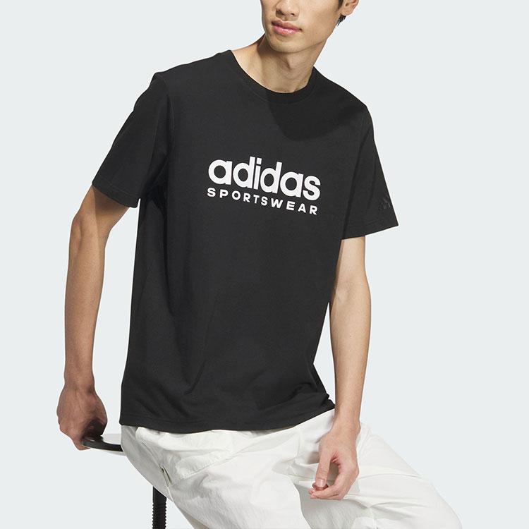 Adidas Bedrucktes Buchstabenlogo Rundhals Casual T-Shirt Unisex Oberteile Schwarz JI9069