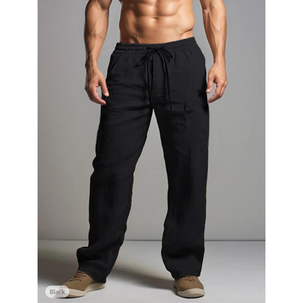 

Мужские брюки повседневные свободные легкие с эластичной резинкой на талии летние прямые брюки для занятий йогой и пляжем для мужчин дышащие брюки с карманами 4XL чёрный