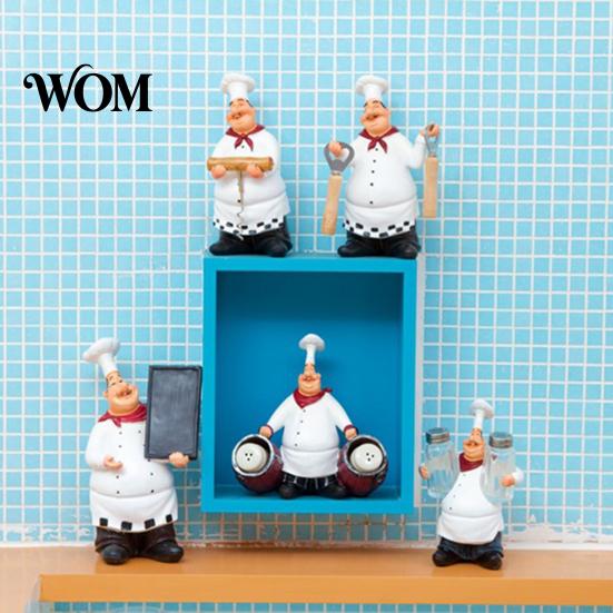 Chef Statue with Props Figurine, Resin Countertop Table Decoration, Funny Cartoon Kitchen Accessory Seasoning Bottle/Bottle Opener/Message Board