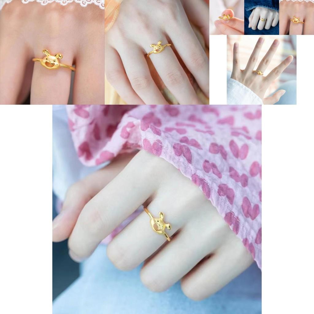 Playful Gold Plated Rabbit Ring With Cute Smile For Adjustable Fashion Accessories
