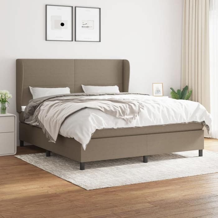 3127817 vidaXL Lit à sommier tapissier avec matelas Taupe 160x200 cm Tissu