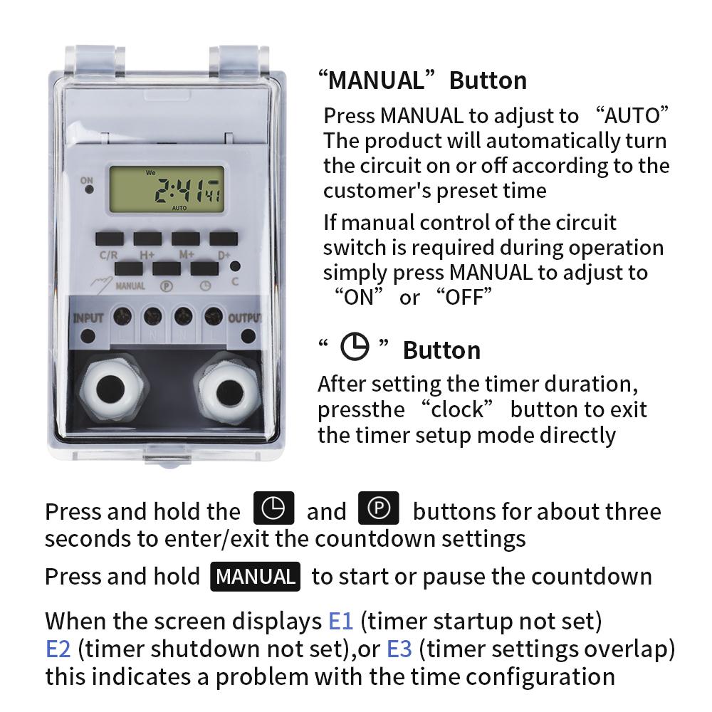 TNCE 30A Timer Switch Waterproof 220V time controller set to seconds 32 groups of timer on and off for light water pump3