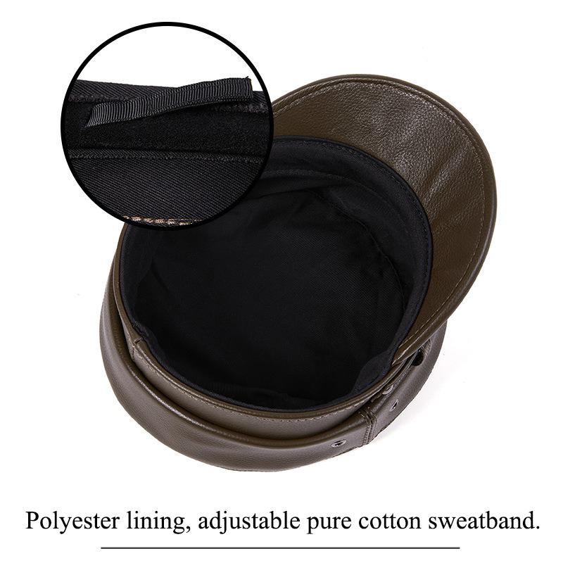 Unisex Genuine Leather Captain Cap, Vintage Punk Motorcycle Military Hat, Harajuku Rock Flat Top Beret for Men and Women