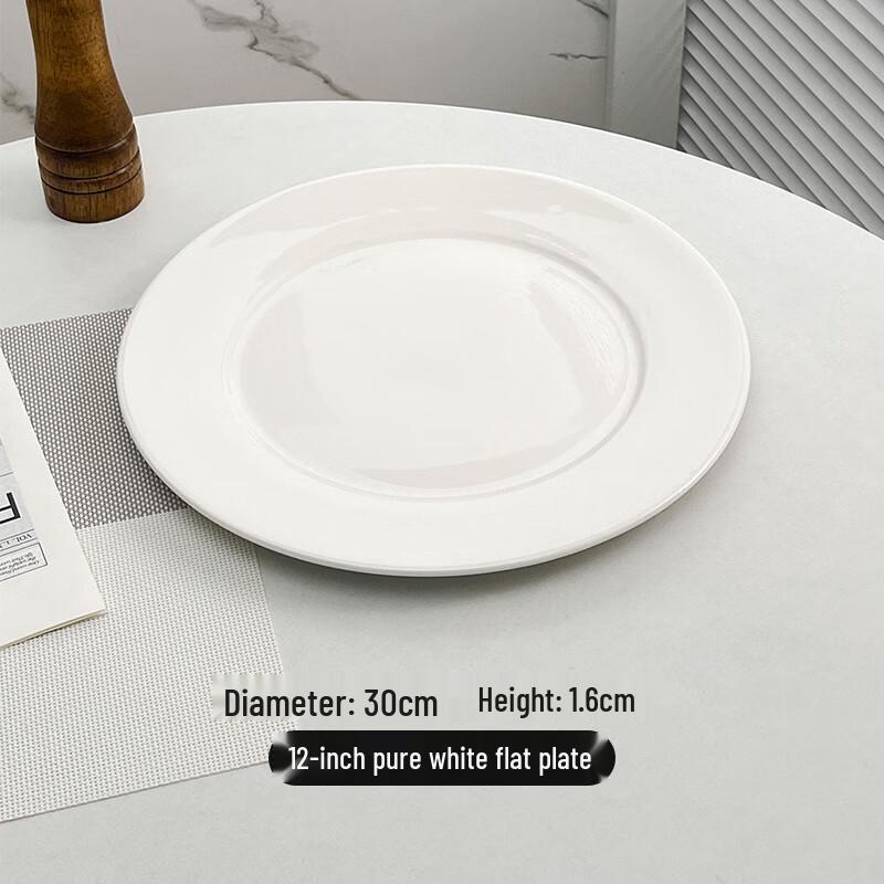 Molona 12-inch Pure White Ceramic Round Flat Plates, 50-Pack