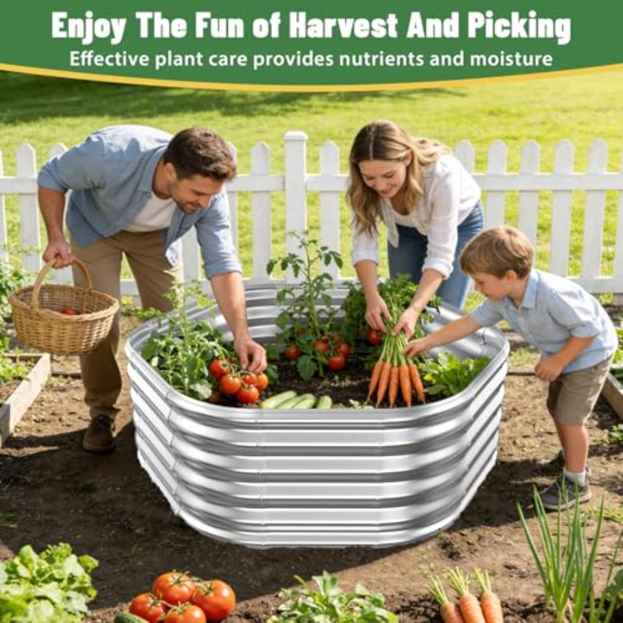4FT X 1.5FT Hexagon Raised Garden Bed 48 Inch Diagonal 16.5 Inch Tall Galvanized Steel Planter Box with Wave-Shaped Metal Panel