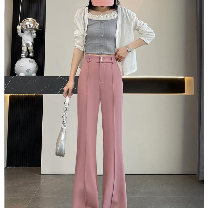 

Ледяной шелк больших размеров расклешенные брюки летние тонкие с высокой талией утягивающие драпированные черные маленькие свободные костюмные расклешенные брюки для женщин 5XL розовый