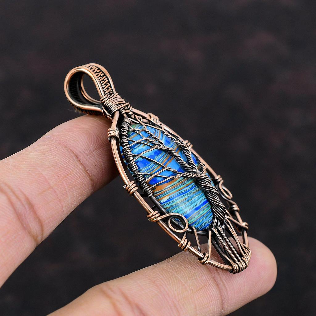 Pendentif arbre de vie arc-en-ciel Calsilica Pendentif enveloppé de fil de cuivre Pendentif en pierre précieuse Pendentif fait main Cadeau pour elle Bijoux enveloppés de fil de cuivre