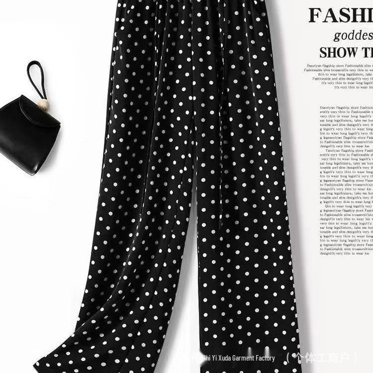 Übergröße Damen Polka Dot Weite Sommerhose - Dünn Fließend High-Waist Gerade Mode Vielseitig Coole Hose